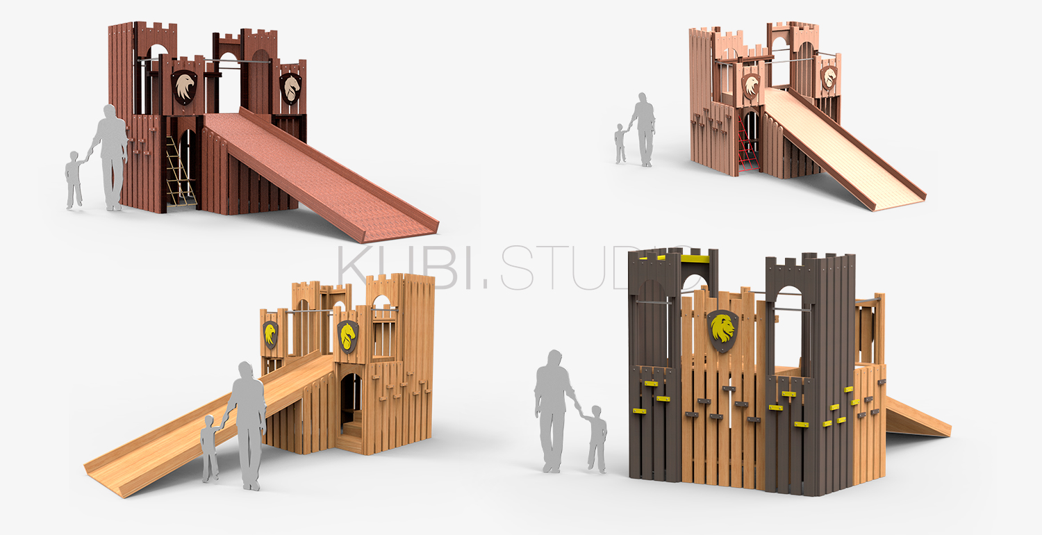 Детская крепость с деревянной горкой