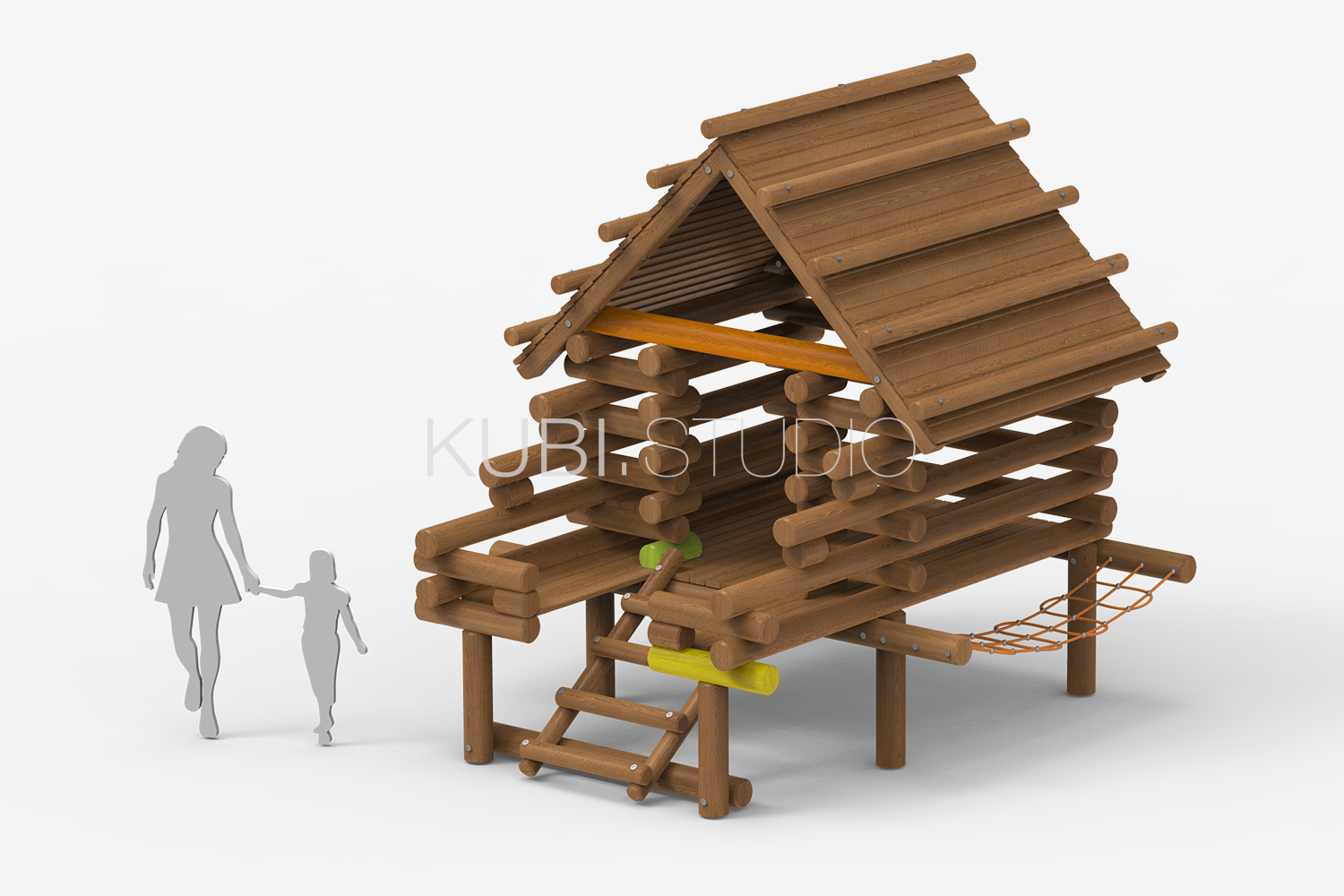 Детский домик из бревен на сваях